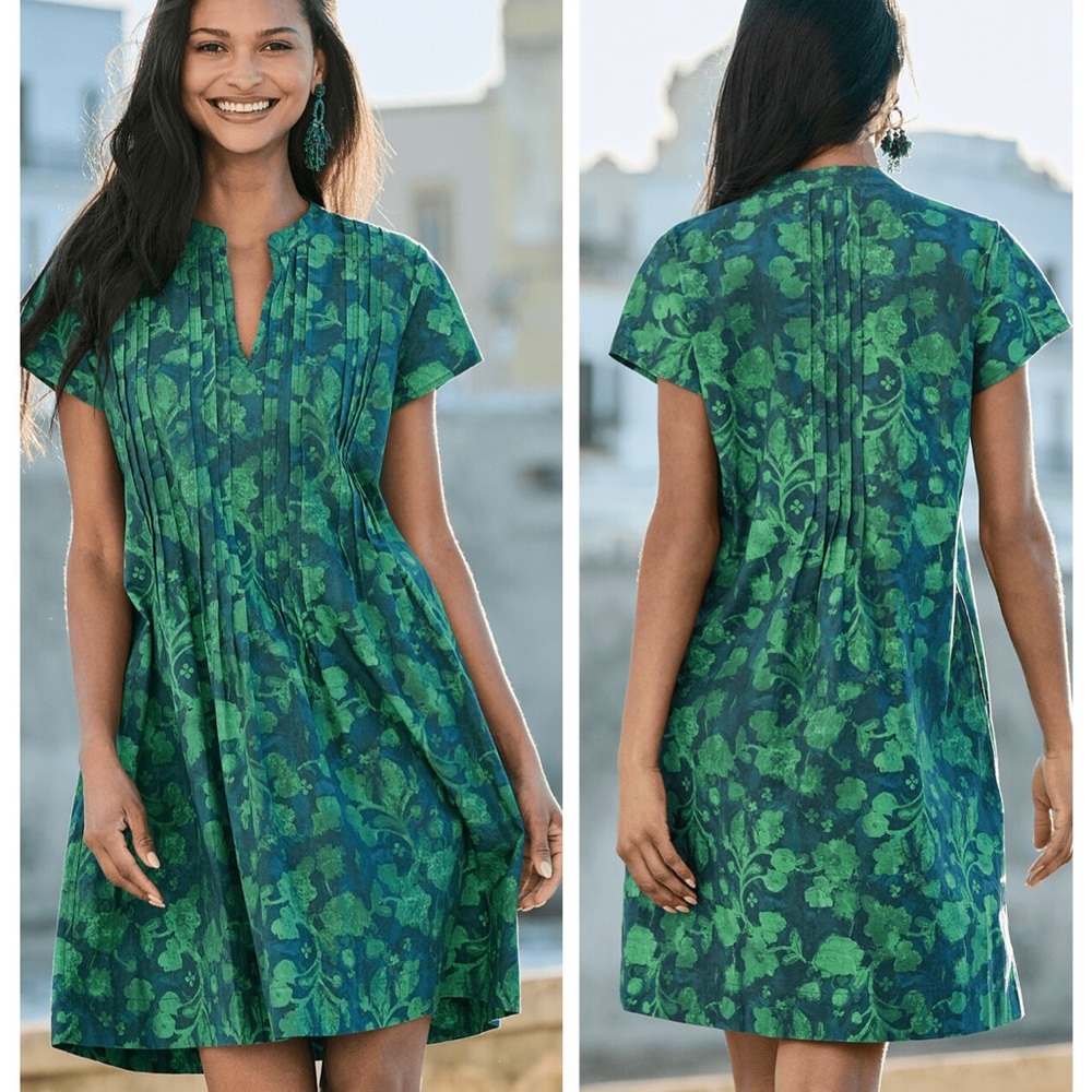 Peruvian Connection Anika Pima Cotton Pintucked Floral Relaxed Fit Mini Dress S
